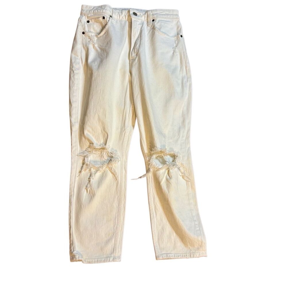 Abercrombie & Fitch The Mom High Rise Distressed Jeans in White Sz 27 Curve Love